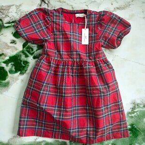 VINEYARDS VINES Girls Puff Sleeve Royal Stewart Red Holiday Dress Sz M NEW w tag